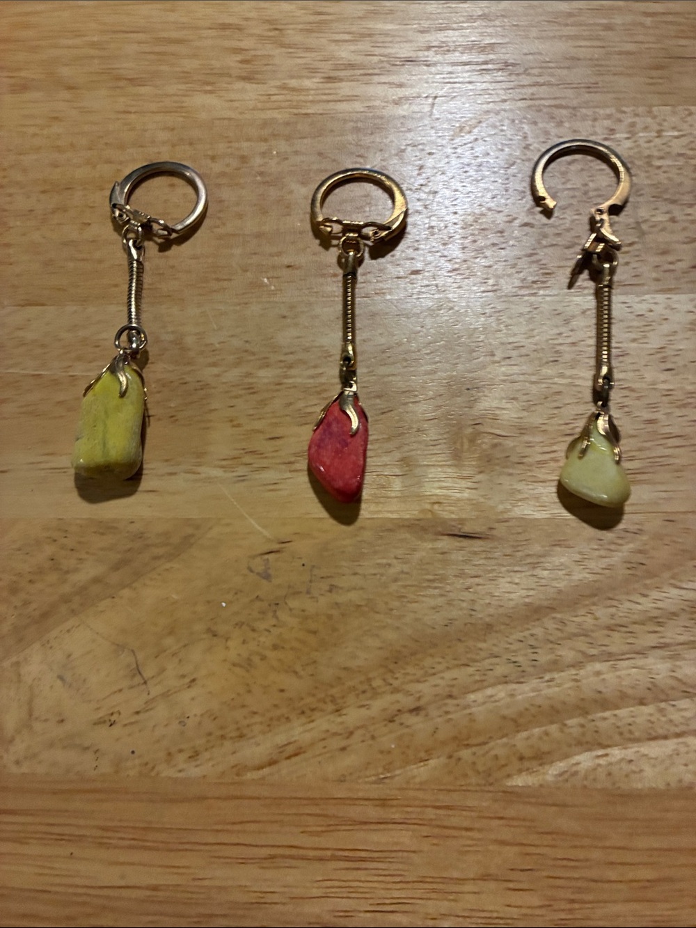 Vintage Gold-Tone Dangle Stone Keychains/ Bag Charms- Yellow & Pink